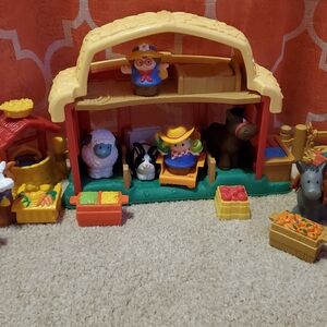 Little People bundle - farm, store  school bus, 6 people and 6 animal figures